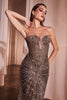 LONG STRAPLESS GLITTER DRESS