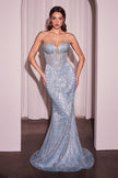 LONG STRAPLESS GLITTER DRESS