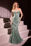 LONG STRAPLESS GLITTER DRESS