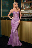 LONG STRAPLESS GLITTER DRESS