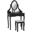 Emma Vanity Desk with Padded Stool and 360° Rotating Oval Mirror-Black