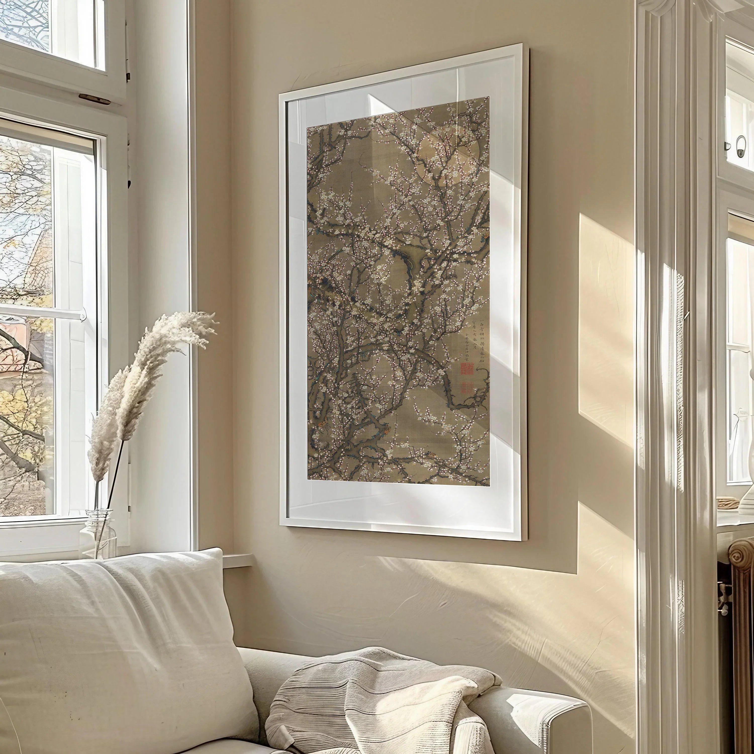 Jakuchu Ito White Plum Blossoms Giclee Print: Vintage Asian Botanical Art