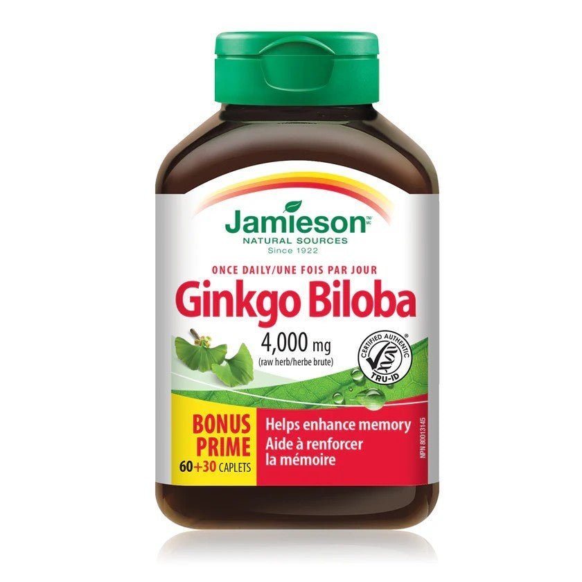 Ginkgo Biloba - Enhance Memory 4000mg (60 + 30 bonus Caplets)