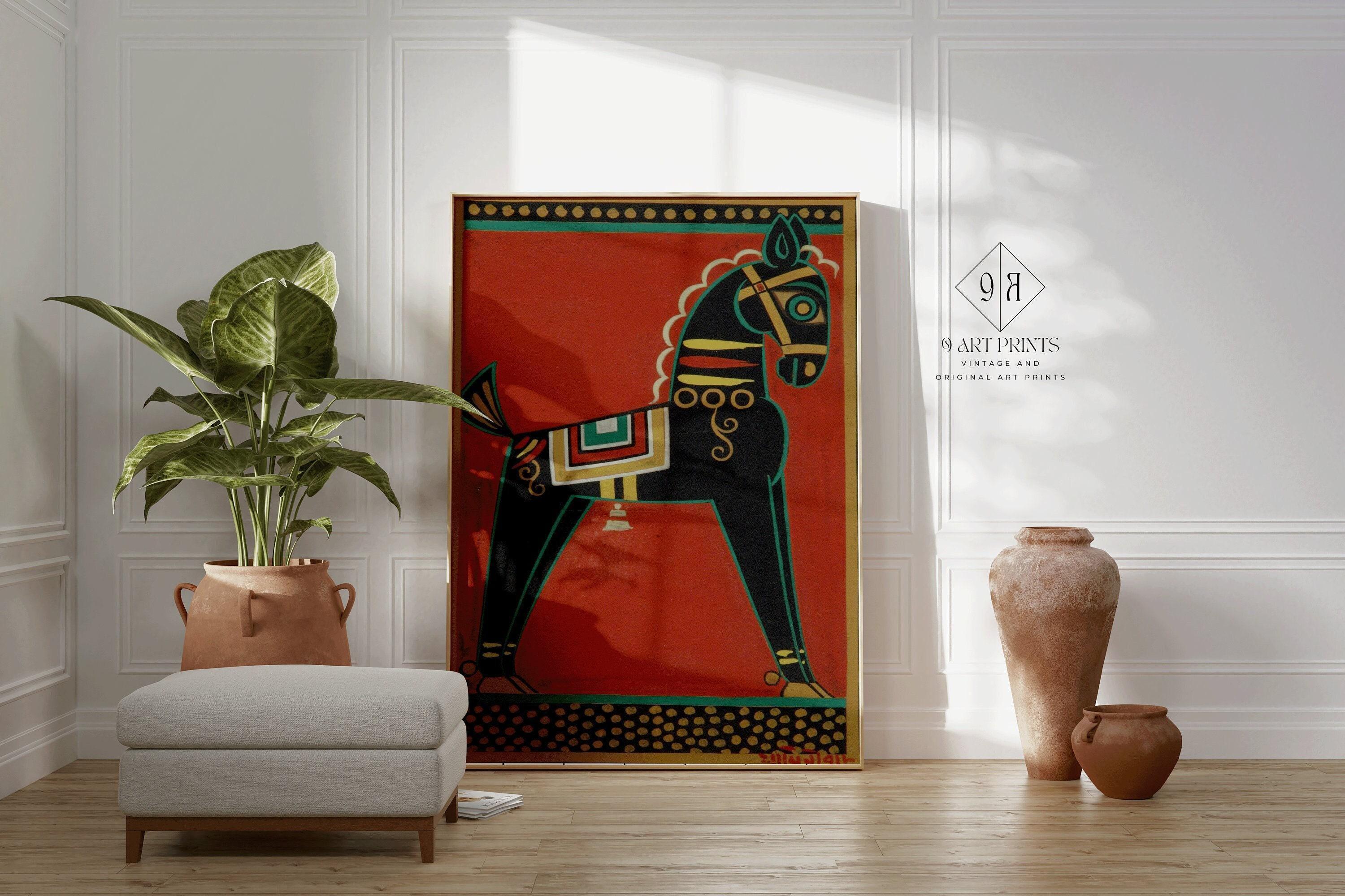 Jamini Roy - Black Horse (Kalo Ghora) | Bengali Art (available handframed or unframed)