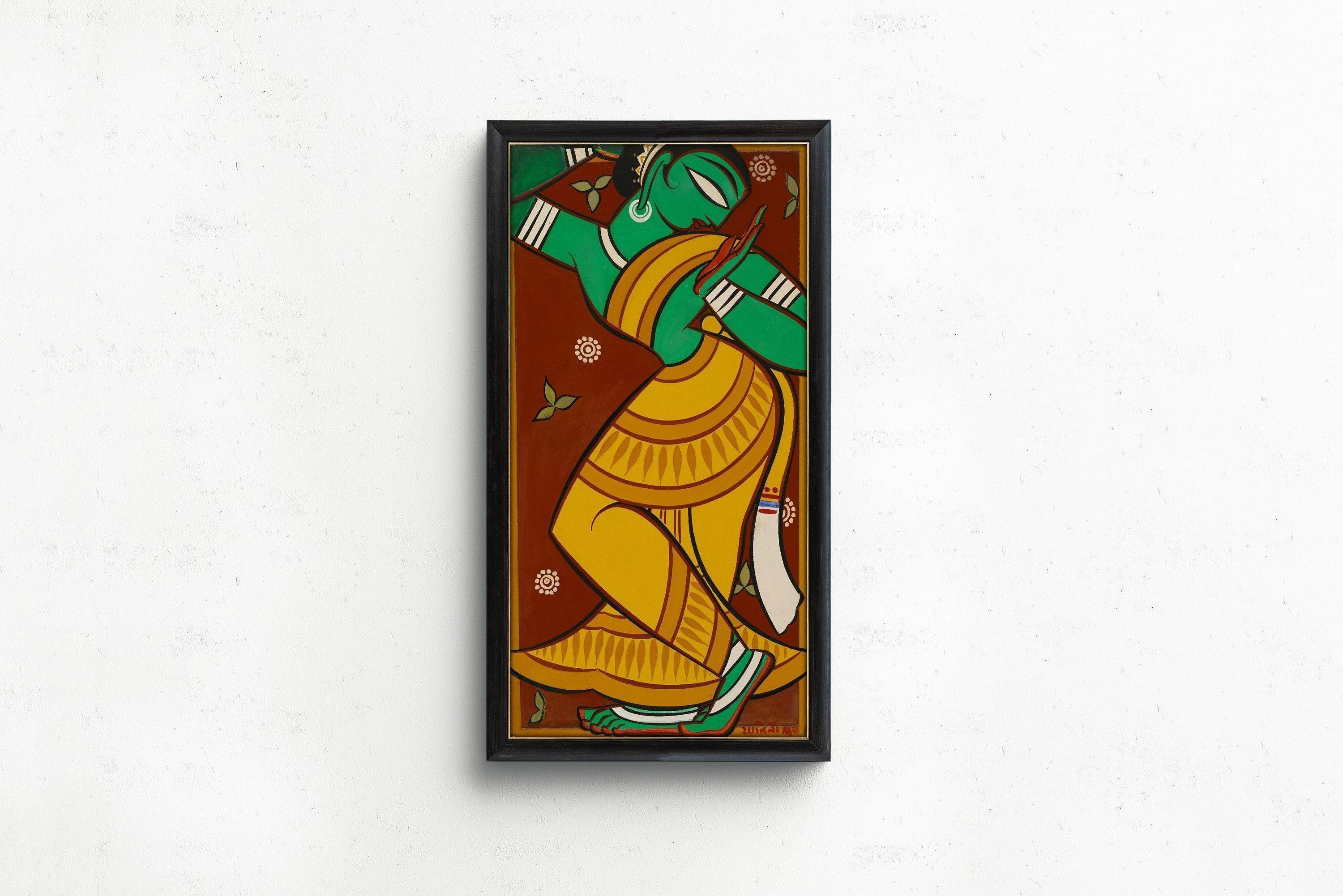 Jamini Roy Dancing Gopini Print: Vintage Indian Art (2x1)