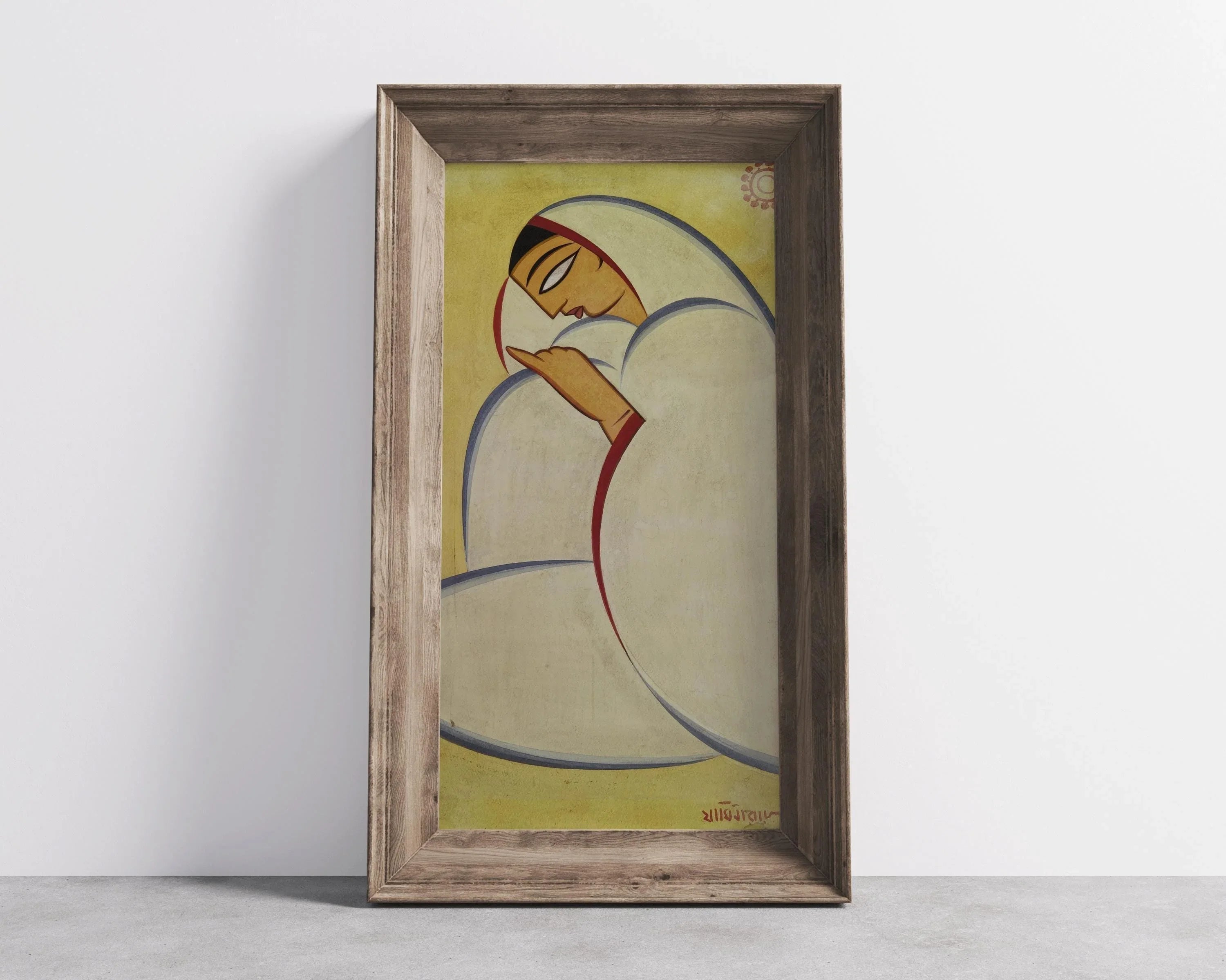 Jamini Roy Print: Bengali Woman Portrait, Vintage Indian Art