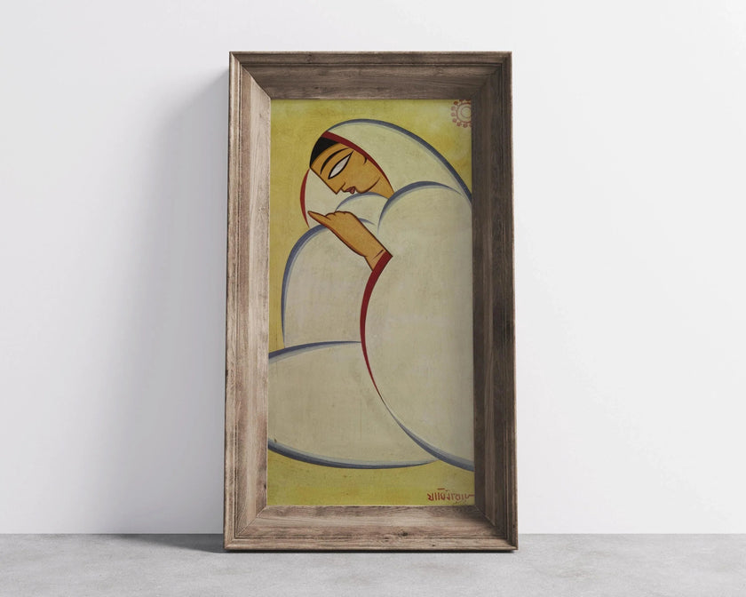 Jamini Roy Print: Bengali Woman Portrait, Vintage Indian Art