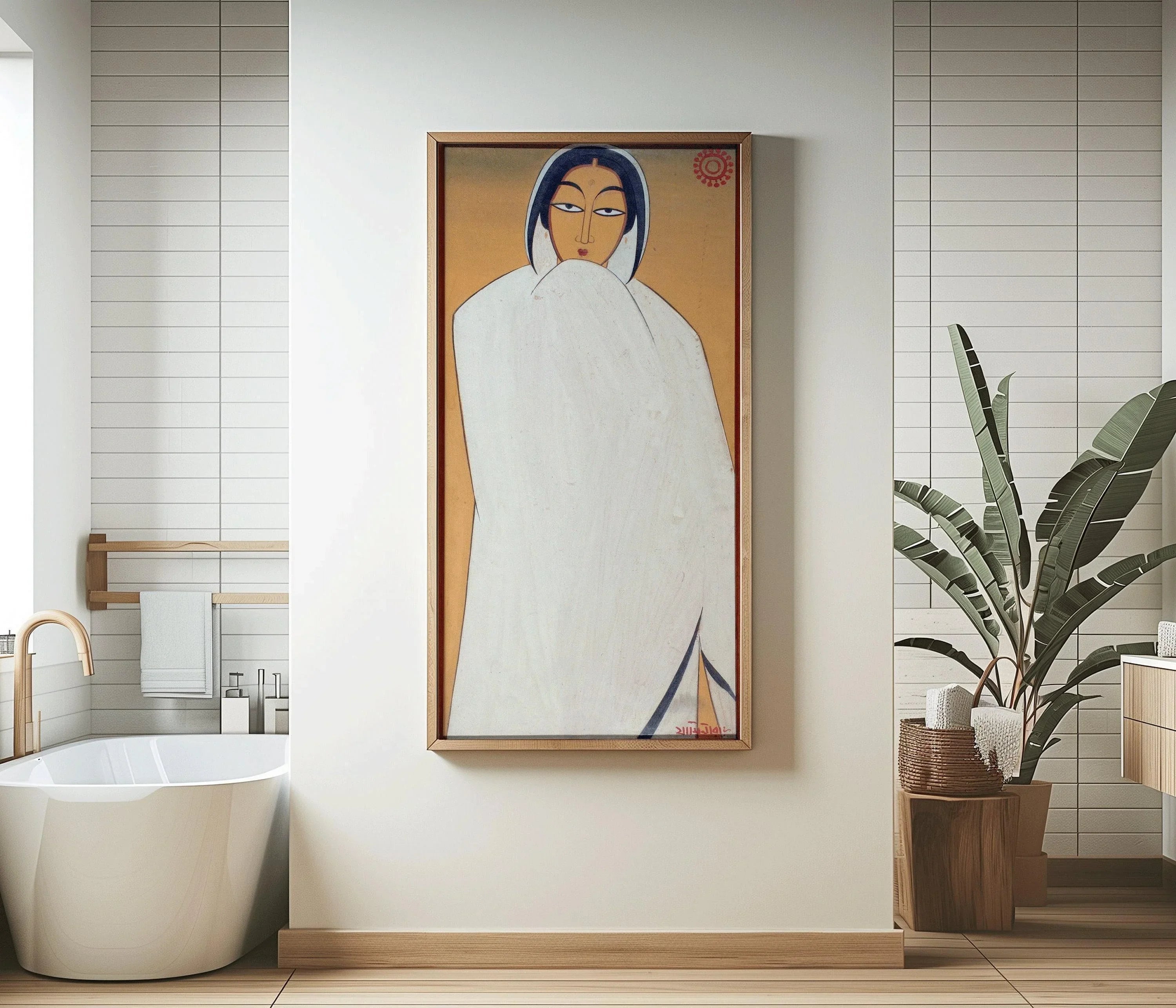 Jamini Roy Print: Bengali Woman Portrait, Vintage Indian Art