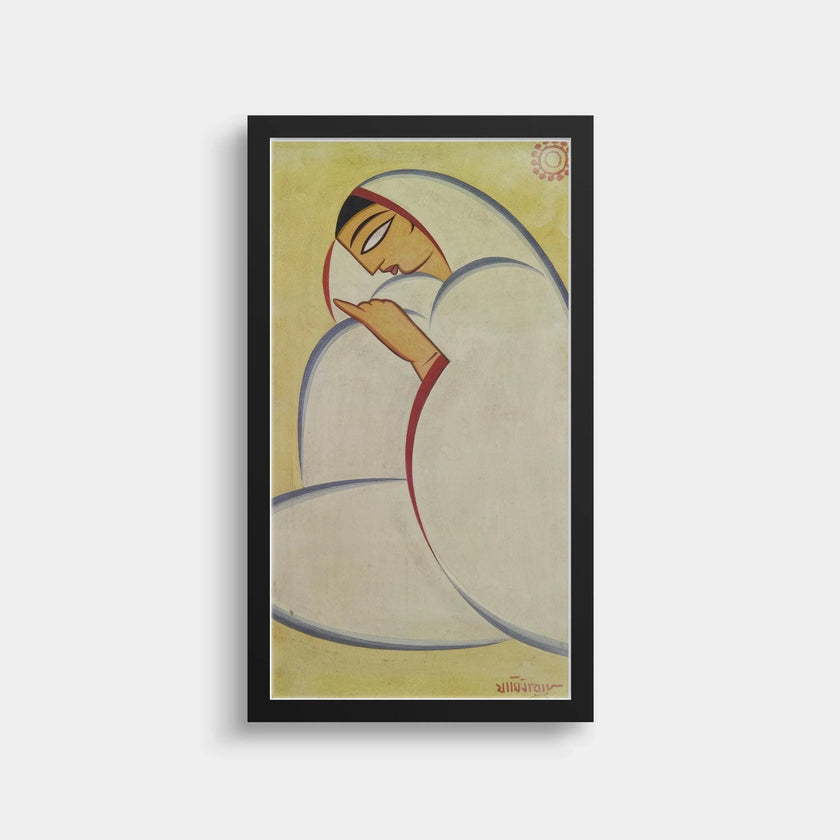 Jamini Roy Print: Bengali Woman Portrait, Vintage Indian Art