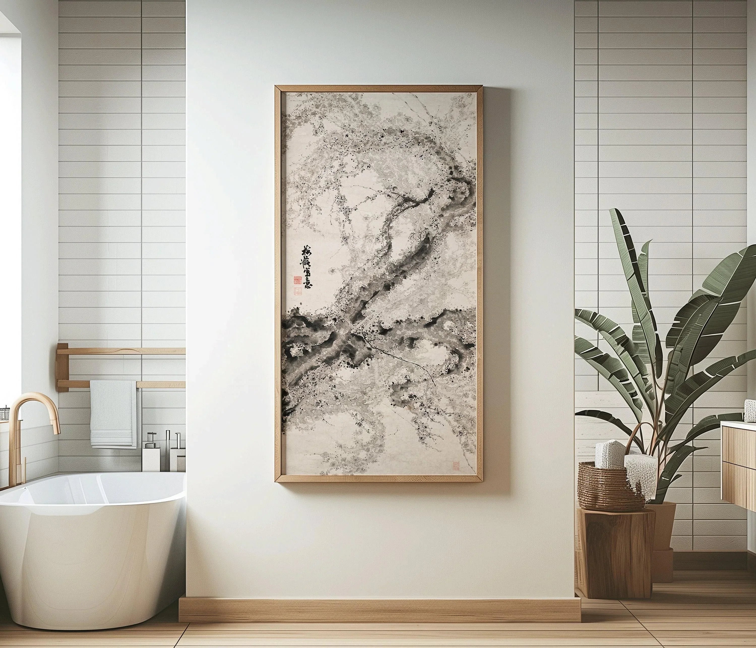 Japanese Plum Tree Art: Vintage Asian Panoramic Giclee Print