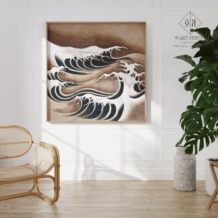 Japanese Waves Art Print: Vintage Swirling Ocean Giclee Print (1x1)