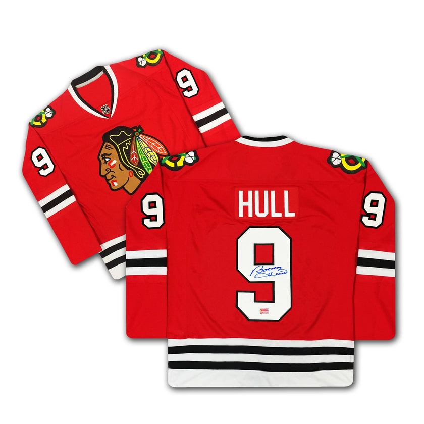 BOBBY HULL AUTOGRAPHED CHICAGO BLACKHAWKS RED JERSEY – SIGNED NHL HOCKEY MEMORABILIA COLLECTIBLE (SIZE L OR XL)