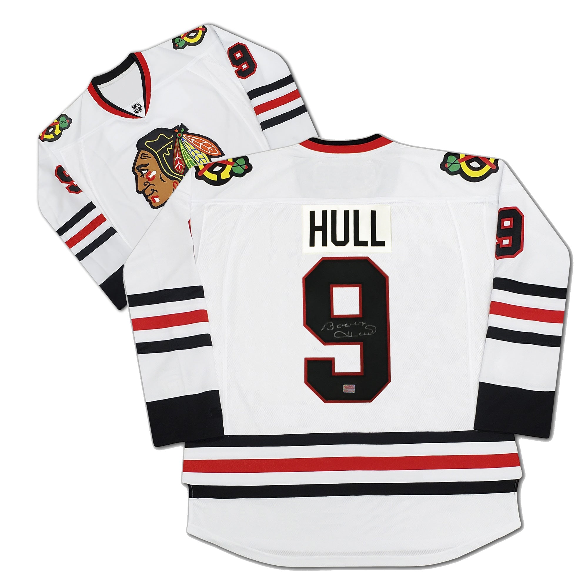 BOBBY HULL AUTOGRAPHED CHICAGO BLACKHAWKS WHITE JERSEY – SIGNED NHL HOCKEY MEMORABILIA COLLECTIBLE (SIZE L OR XL)