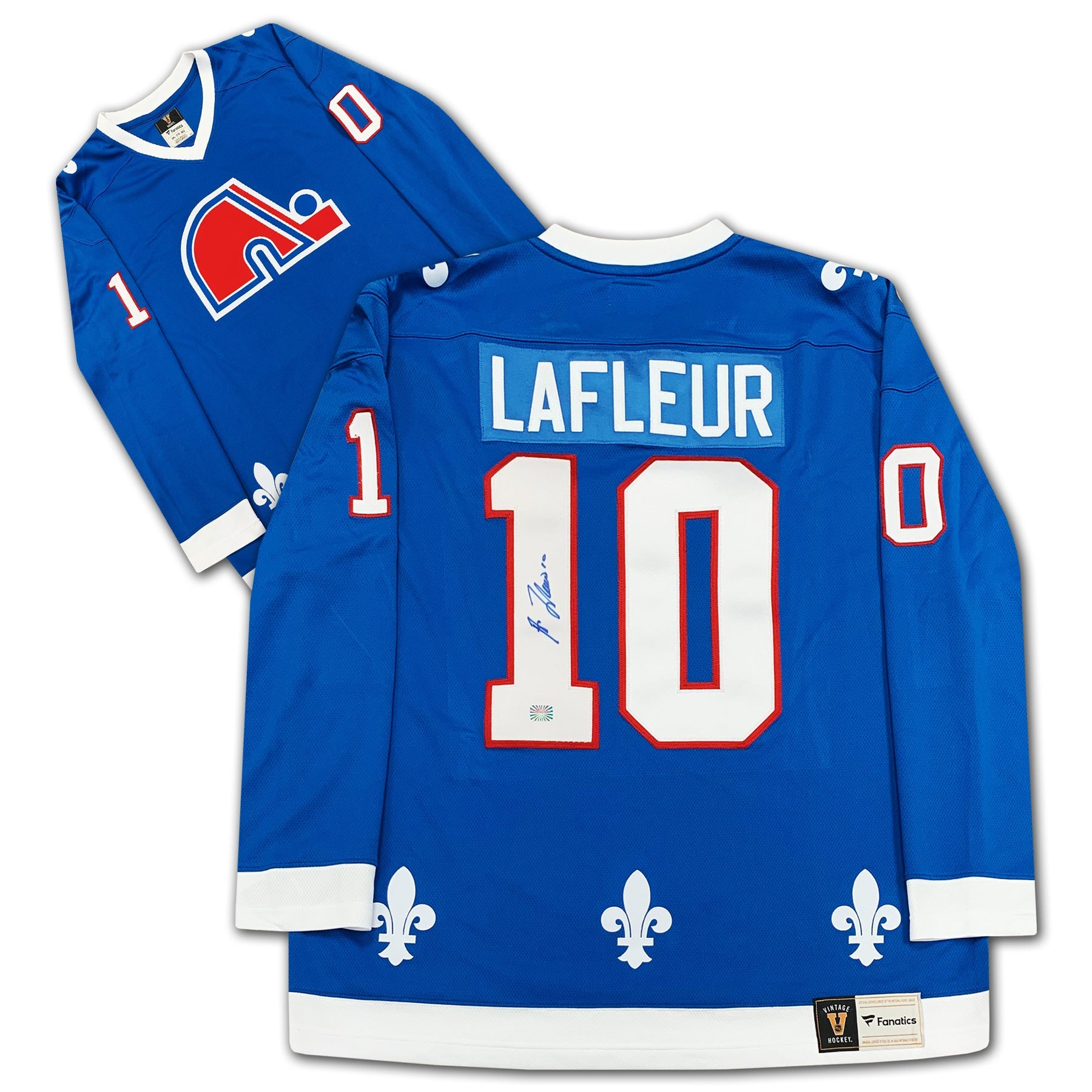 GUY LAFLEUR AUTOGRAPHED QUEBEC NORDIQUES BLUE JERSEY – SIGNED NHL HOCKEY MEMORABILIA COLLECTIBLE (SIZE L OR XL)
