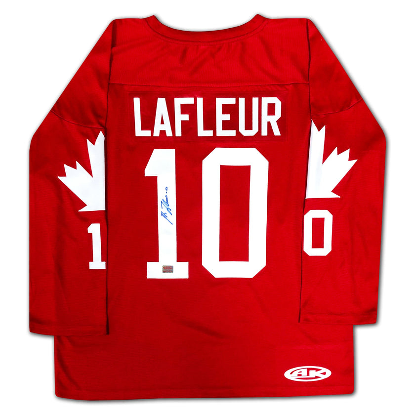 GUY LAFLEUR AUTOGRAPHED TEAM CANADA 1976 RED JERSEY – SIGNED NHL & INTERNATIONAL HOCKEY MEMORABILIA (SIZE L OR XL)
