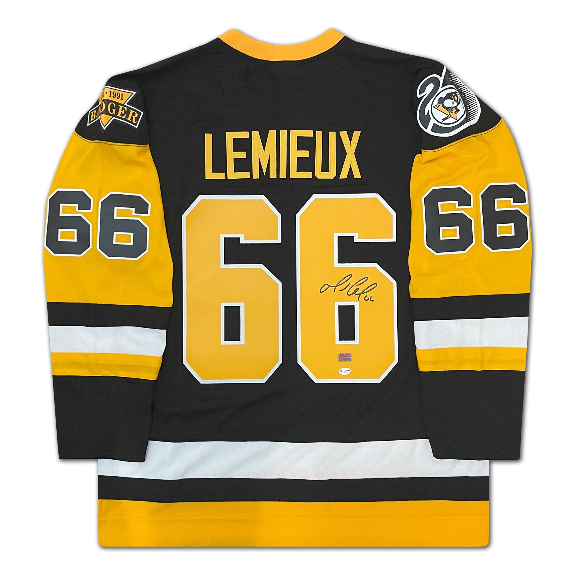 MARIO LEMIEUX AUTOGRAPHED PITTSBURGH PENGUINS BLACK MITCHELL & NESS JERSEY – SIGNED NHL HOCKEY COLLECTIBLE (SIZE L OR XL)