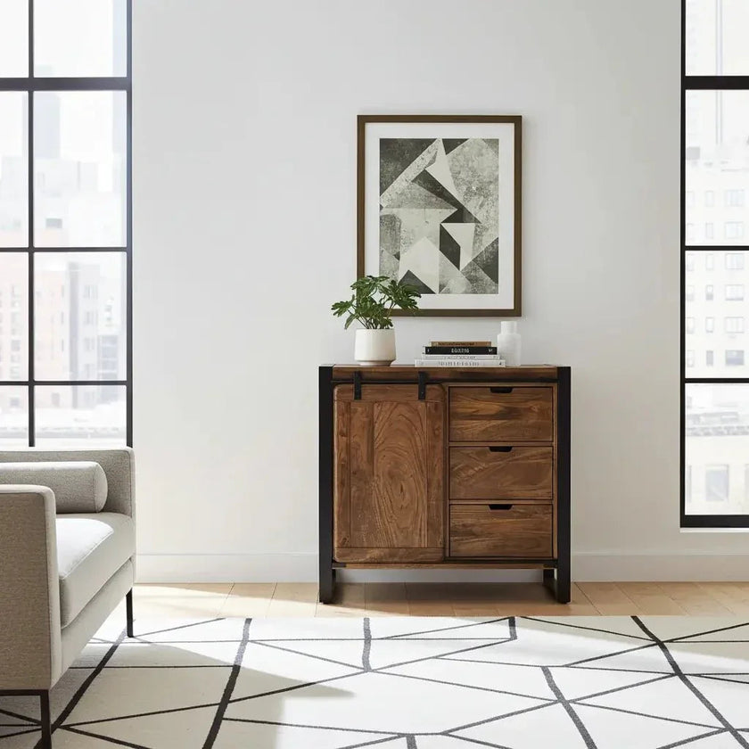 Meuble Commode Avila en bois de manguier porte coulissante