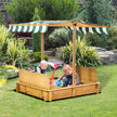 Outsunny Kids Sandbox Wooden with Cover Adjustable Canopy Foldable Bench Seats Sand Play Light Brown