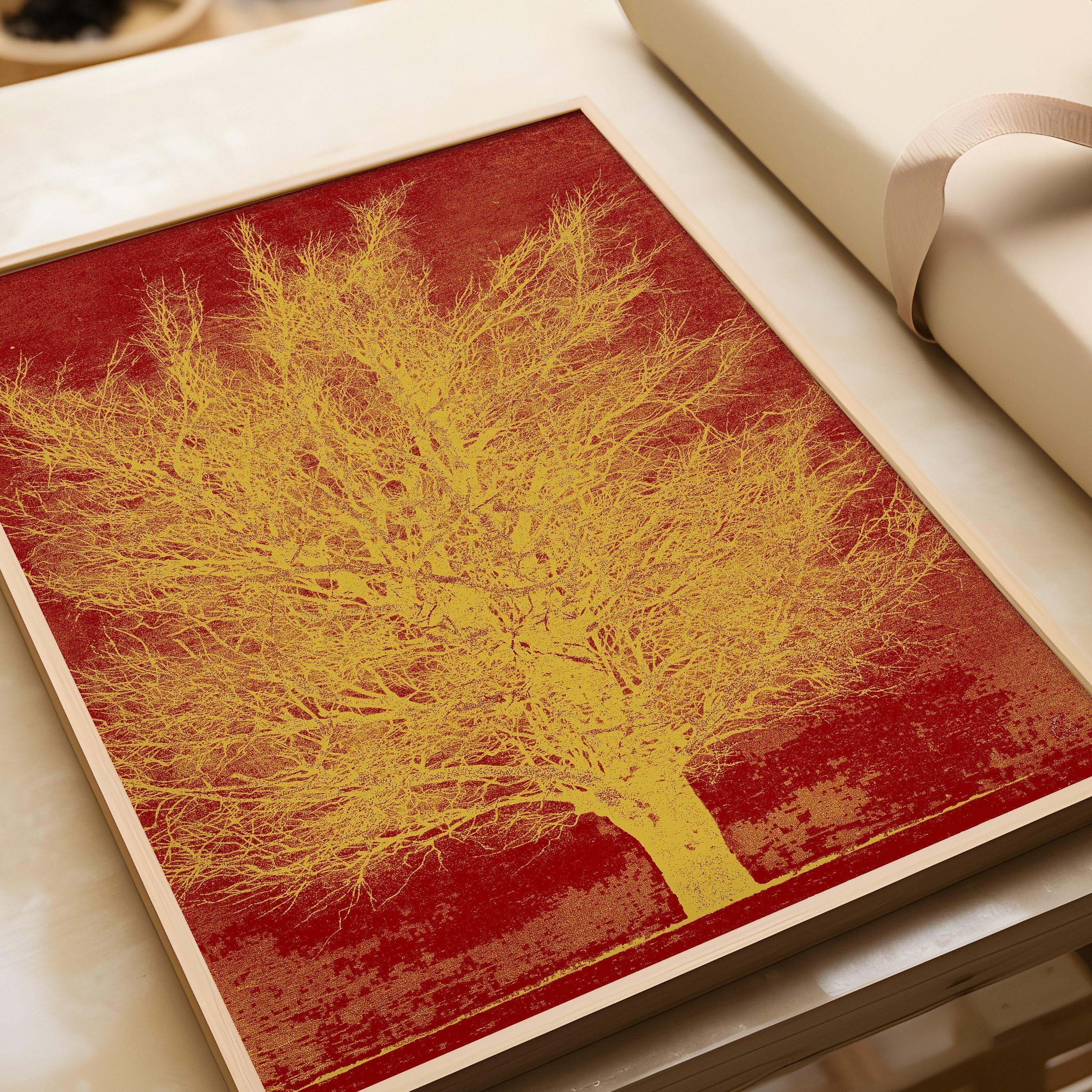 Joichi Hoshi Gold Tree Print: Vintage Japanese Woodblock Art