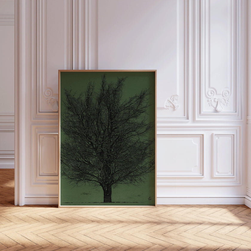 Joichi Hoshi Tree Art Print: Vintage Japanese Woodblock, Green & Black