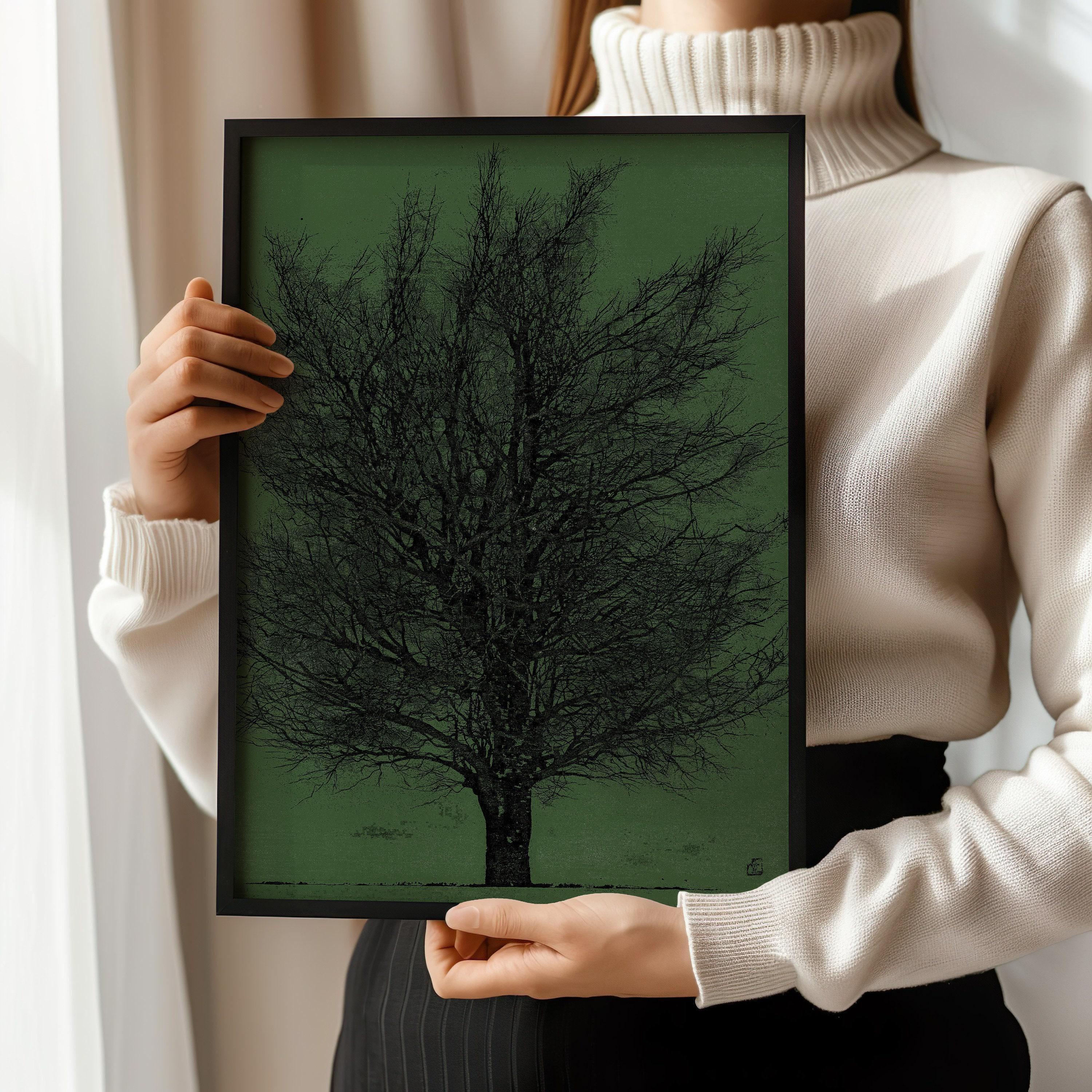 Joichi Hoshi Tree Art Print: Vintage Japanese Woodblock, Green & Black