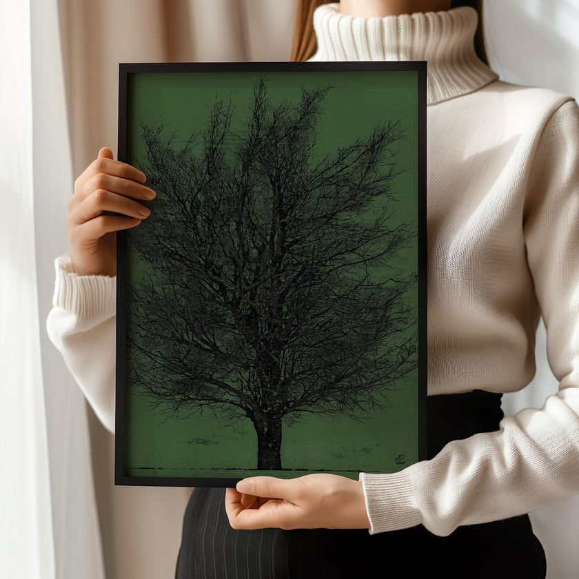 Joichi Hoshi Tree Art Print: Vintage Japanese Woodblock, Green & Black