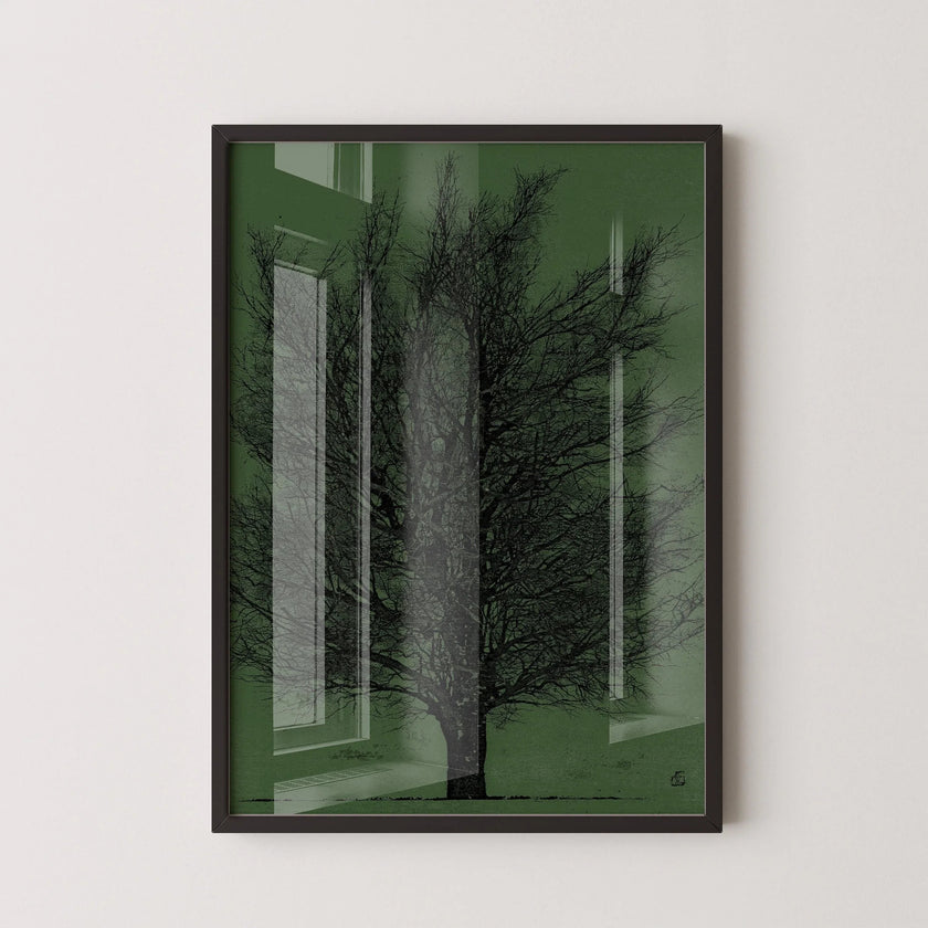 Joichi Hoshi Tree Art Print: Vintage Japanese Woodblock, Green & Black