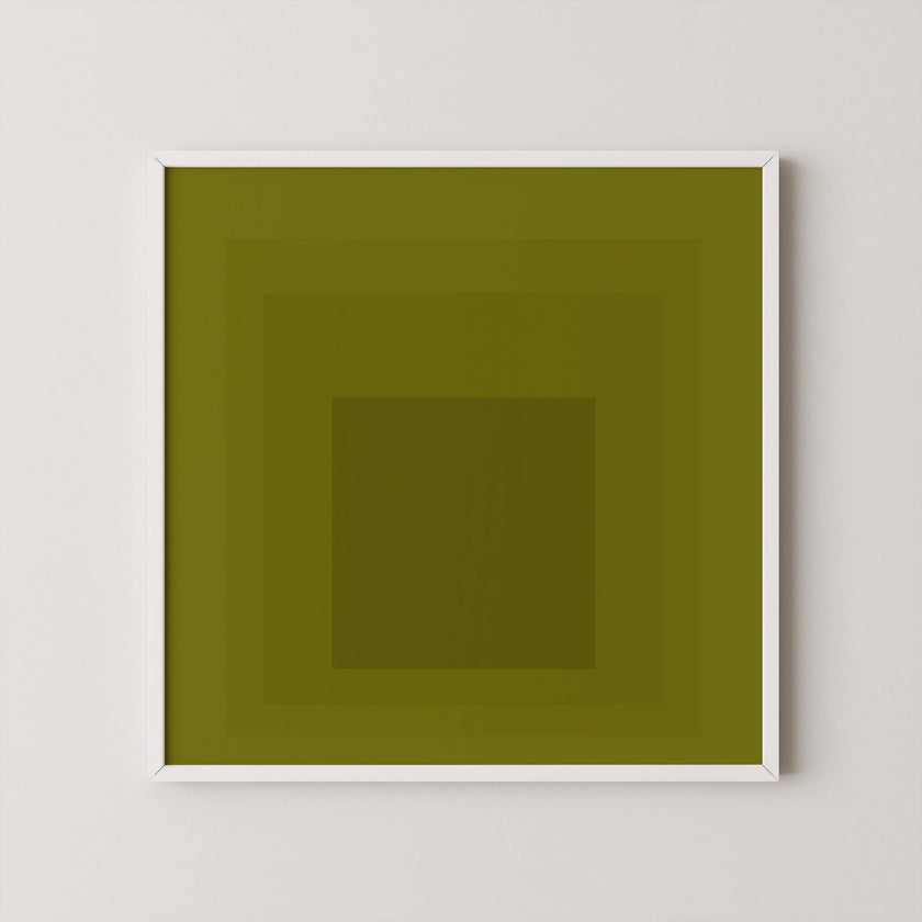 Josef Albers Inspired 'Homage to the Square' Giclee Print Mid-Century Modern Olive Green Art