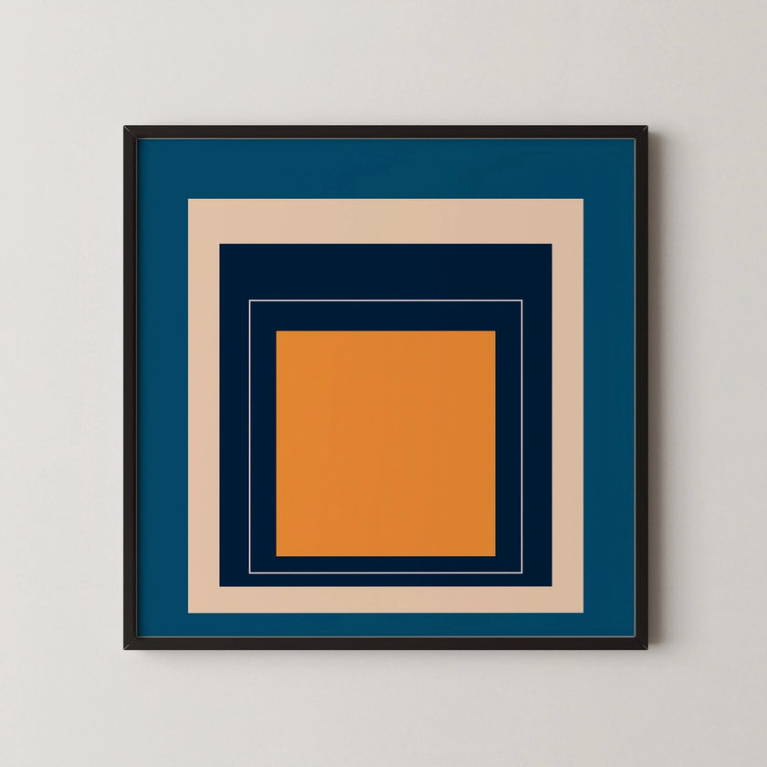 Josef Albers Inspired 'Metro' Giclee Print: Mid-Century Modern Art, Blue & Orange Homage to the Square