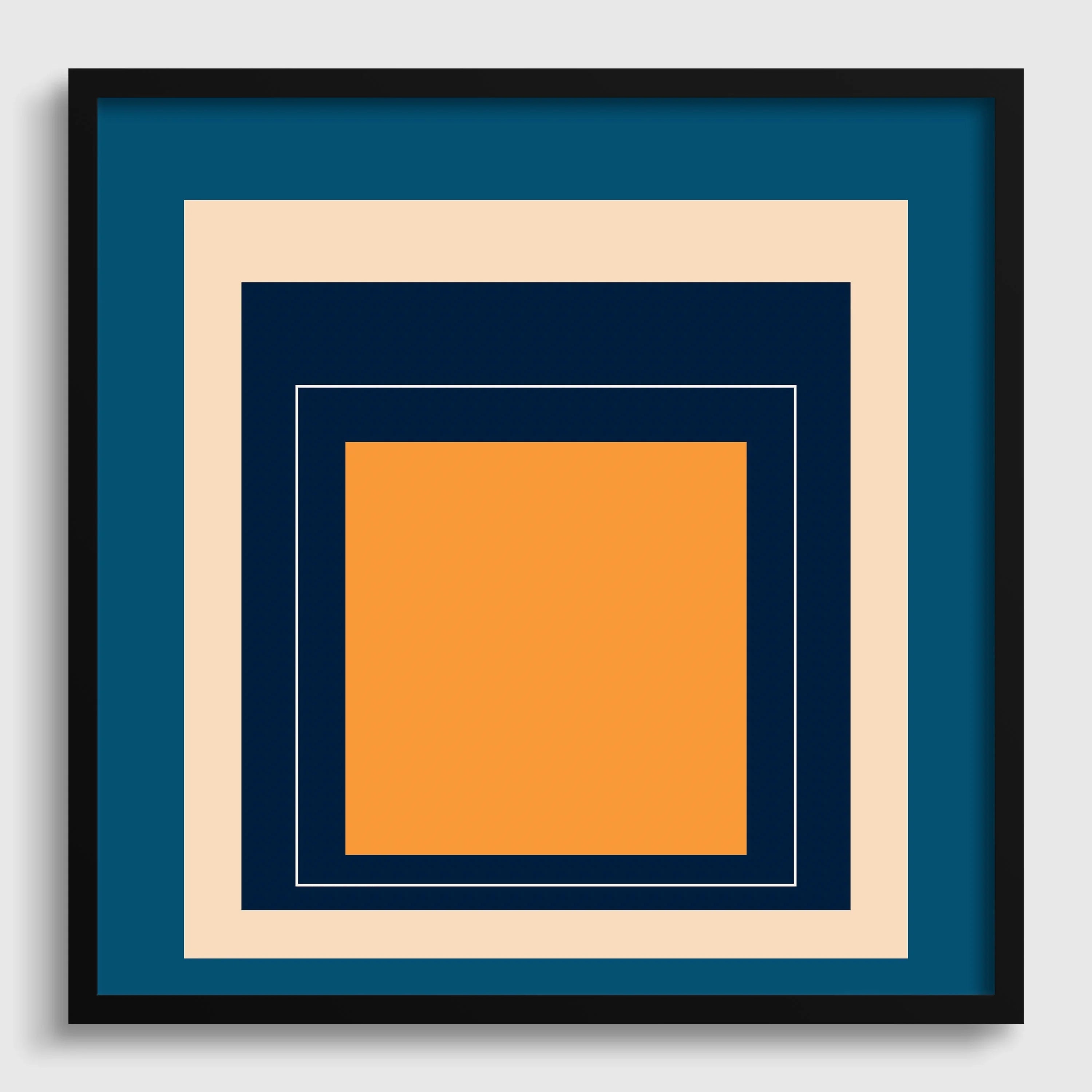 Josef Albers Inspired 'Metro' Giclee Print: Mid-Century Modern Art, Blue & Orange Homage to the Square