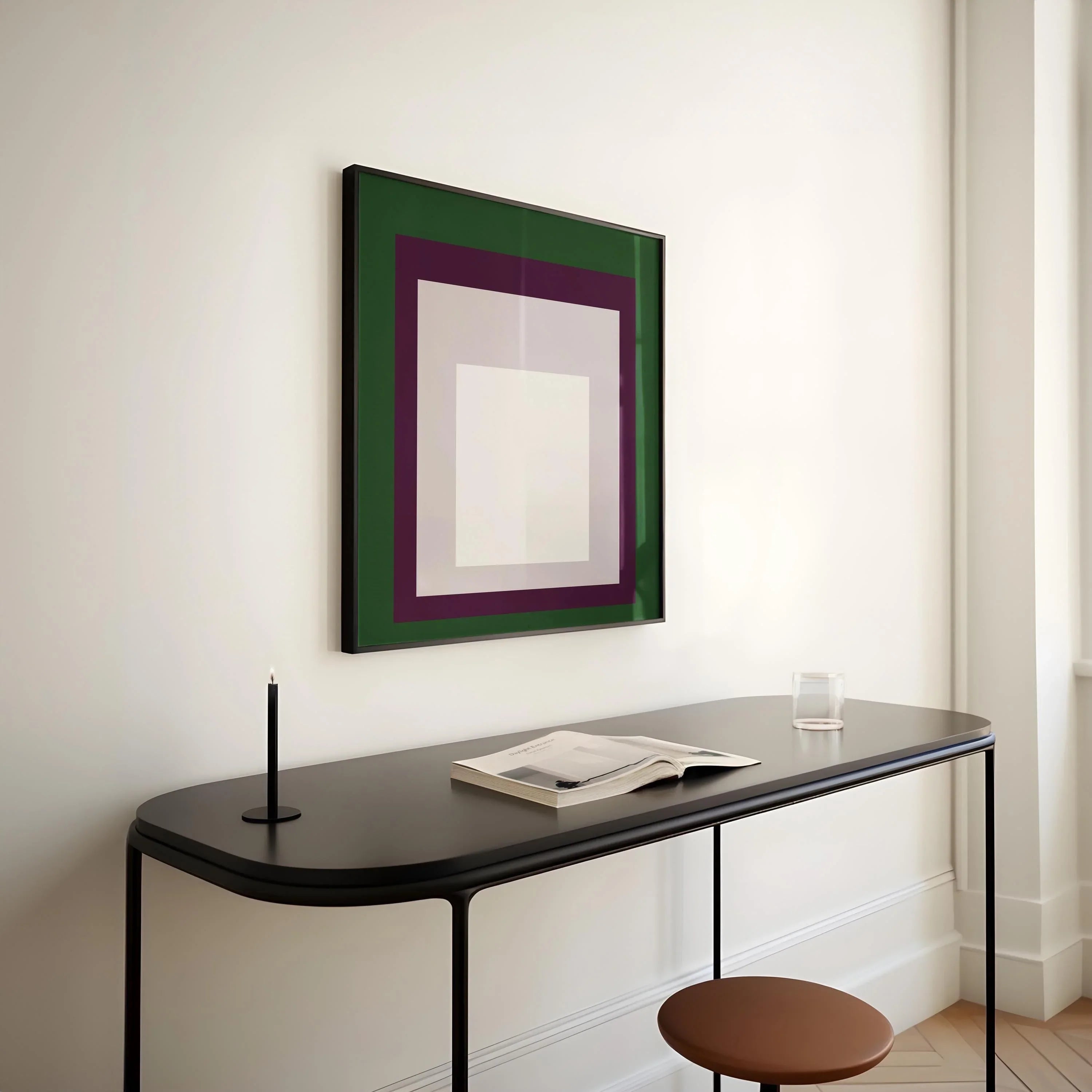 Josef Albers Inspired 'Temple' Giclee Print: Mid-Century Modern Art, Green Purple White