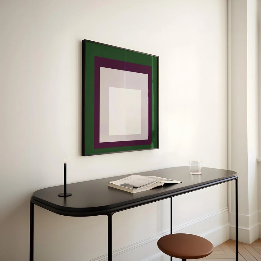 Josef Albers Inspired 'Temple' Giclee Print: Mid-Century Modern Art, Green Purple White