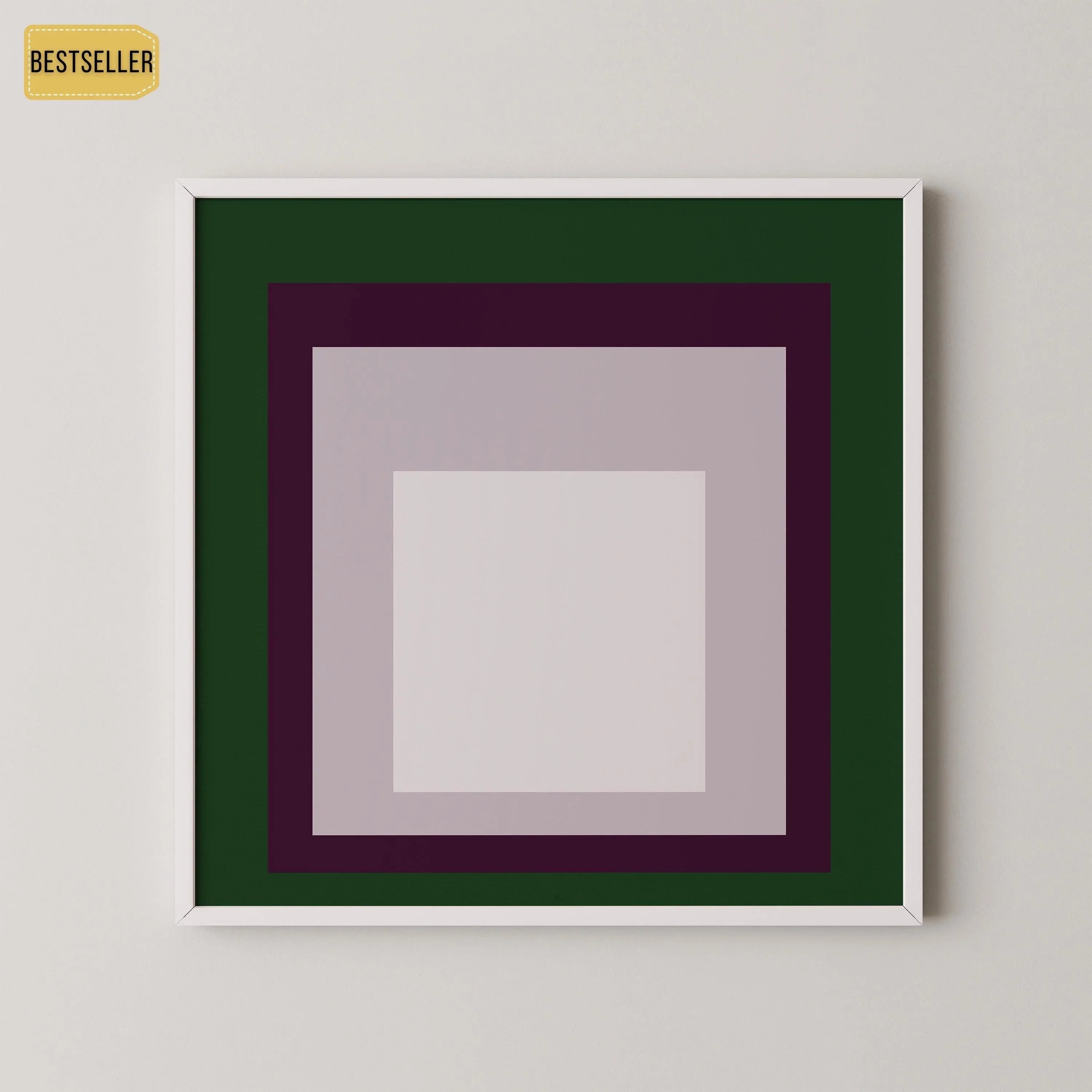 Josef Albers Inspired 'Temple' Giclee Print: Mid-Century Modern Art, Green Purple White