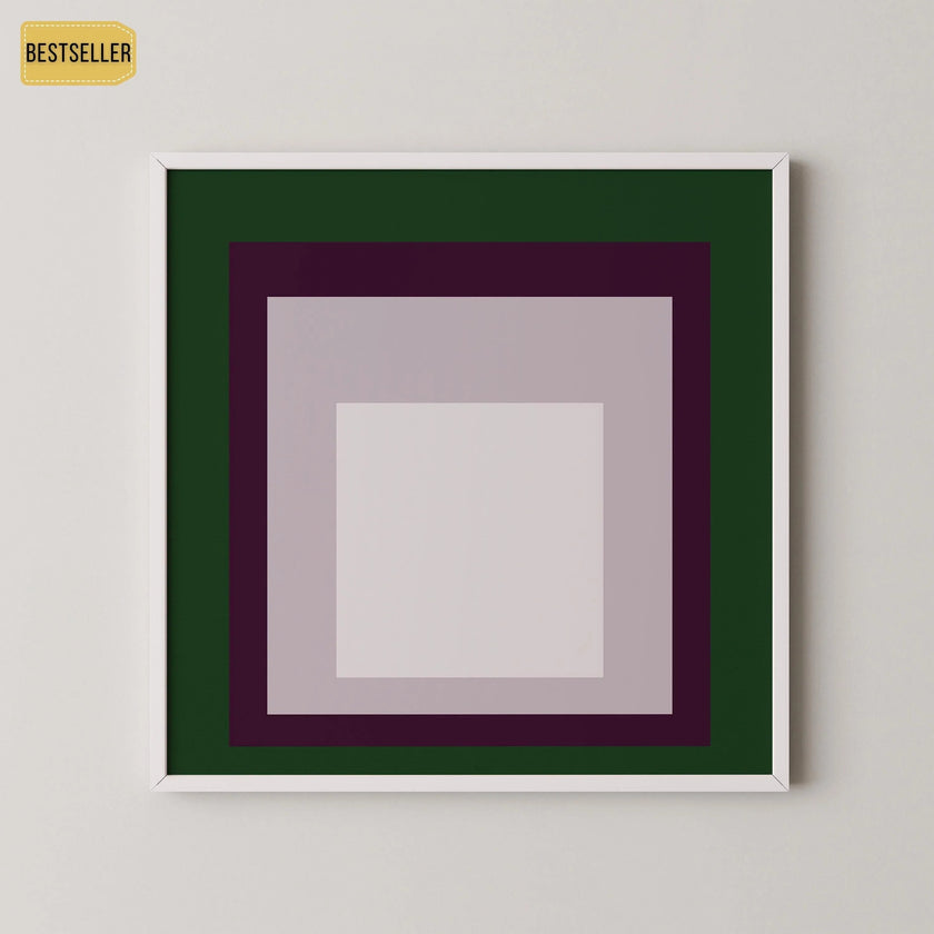Josef Albers Inspired 'Temple' Giclee Print: Mid-Century Modern Art, Green Purple White