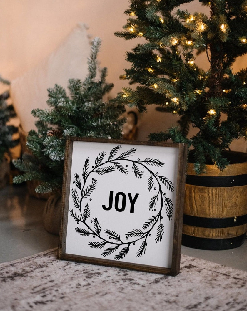 Joy Wreath Wood Sign
