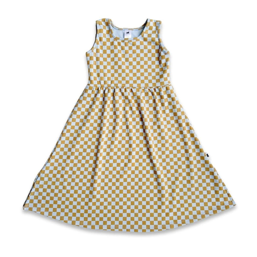Kids' Bamboo Square Neck Midi Dress | Blue Checkers
