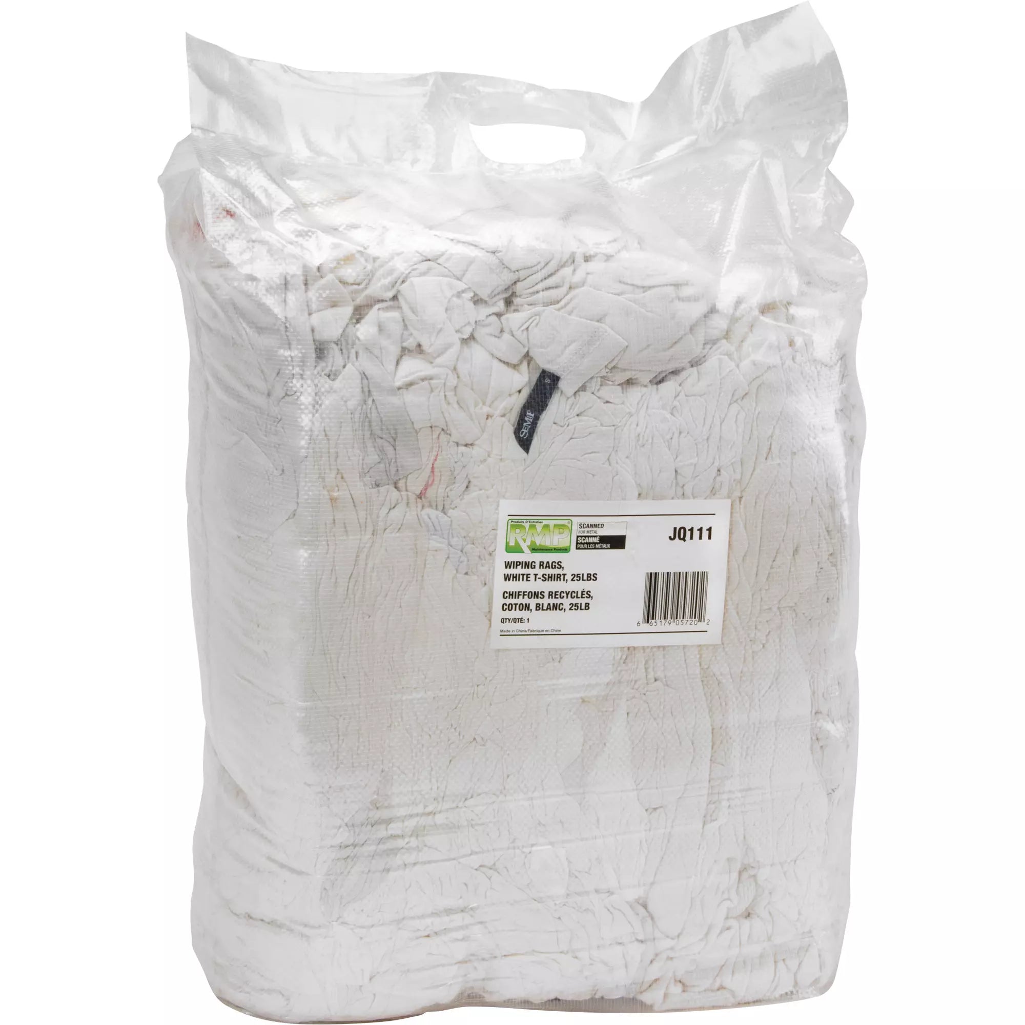 Recycled Material Wiping Rags, Cotton, White, 25 lbs.