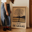 Julie de Graag - Kale Bloom | Vintage Beige Sketch Art (available handframed ready to hang or unframed)