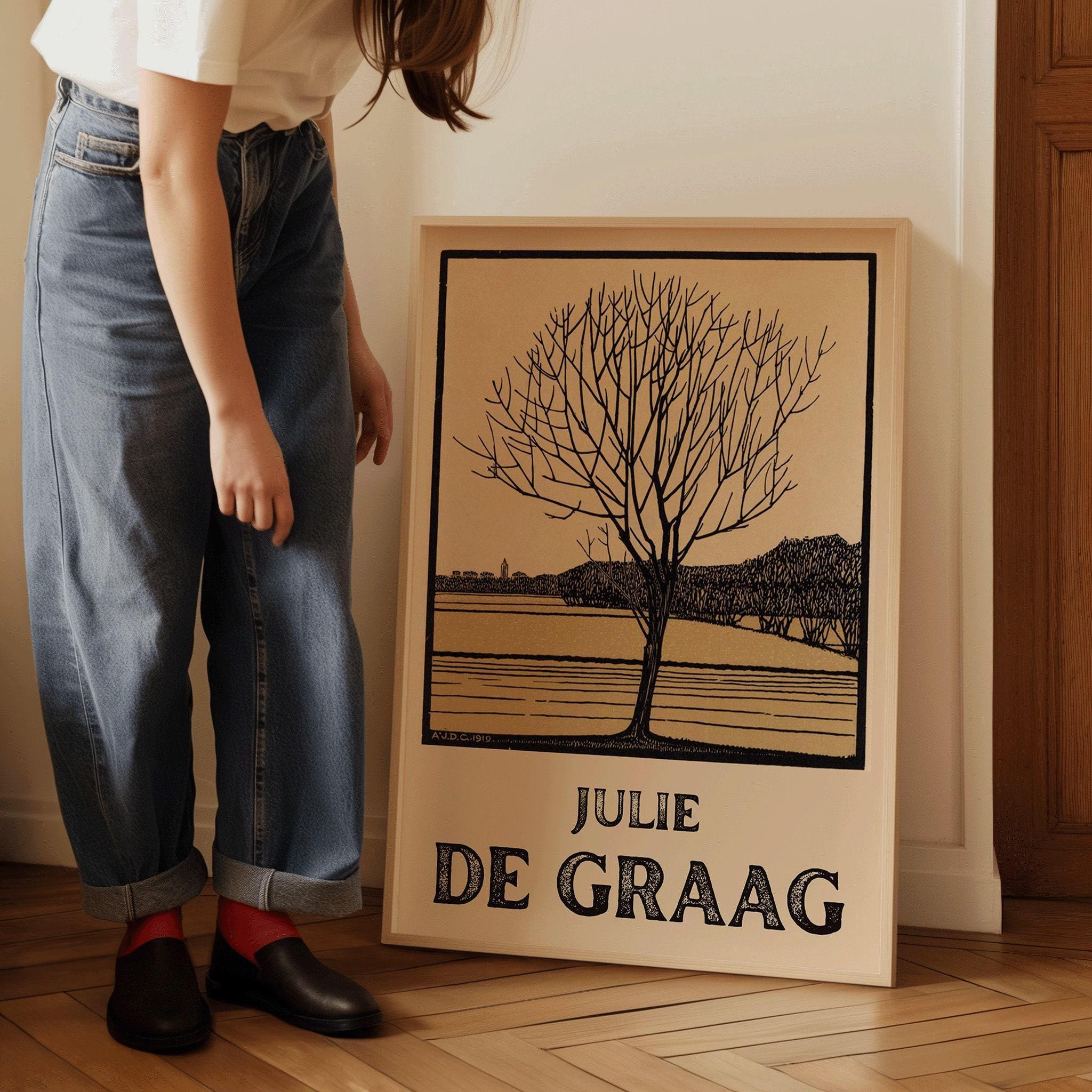Julie de Graag - Kale Bloom | Vintage Beige Sketch Art (available handframed ready to hang or unframed)