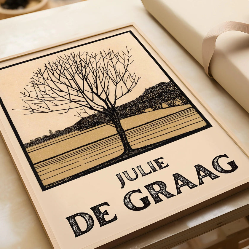Julie de Graag - Kale Bloom | Vintage Beige Sketch Art (available handframed ready to hang or unframed)