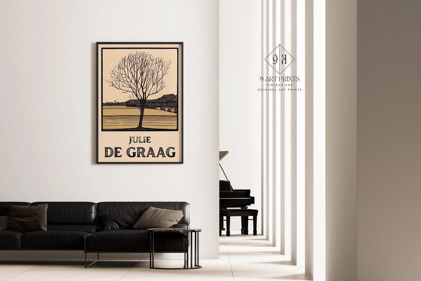 Julie de Graag - Kale Bloom | Vintage Beige Sketch Art (available handframed ready to hang or unframed)
