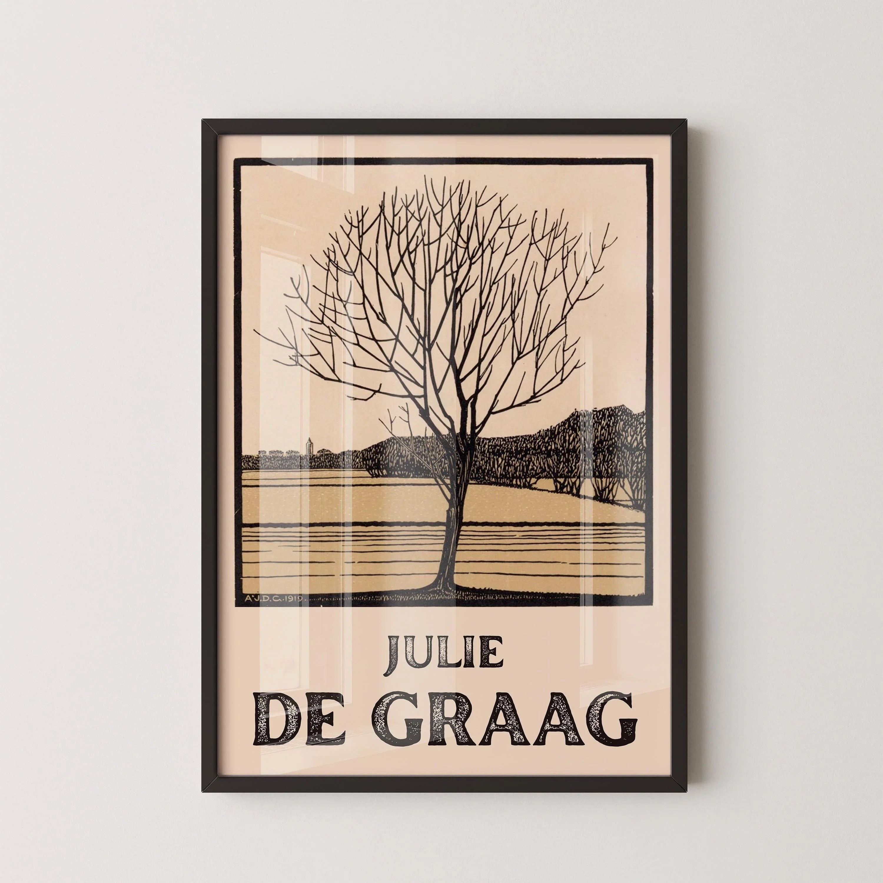 Julie de Graag - Kale Bloom | Vintage Beige Sketch Art (available handframed ready to hang or unframed)
