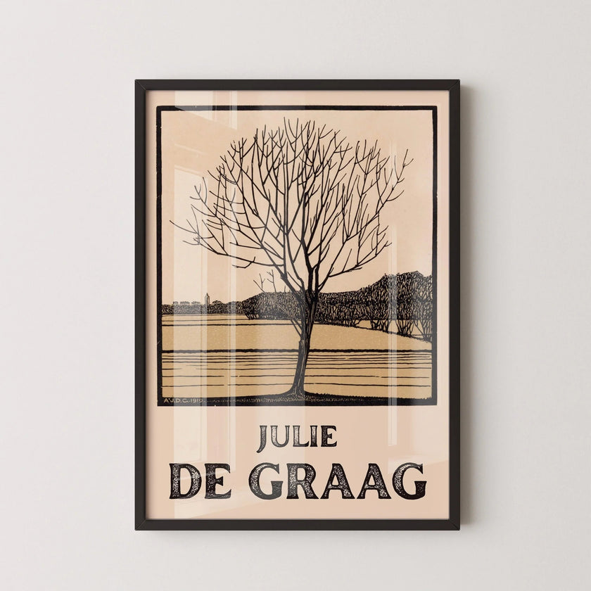 Julie de Graag - Kale Bloom | Vintage Beige Sketch Art (available handframed ready to hang or unframed)