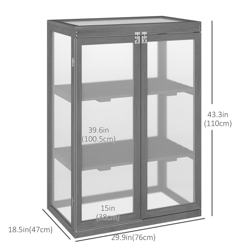 Outsunny 2 Tier Wooden Cold Frame Grow Box: Polycarbonate Portable Garden Grow House, Dark Gray
