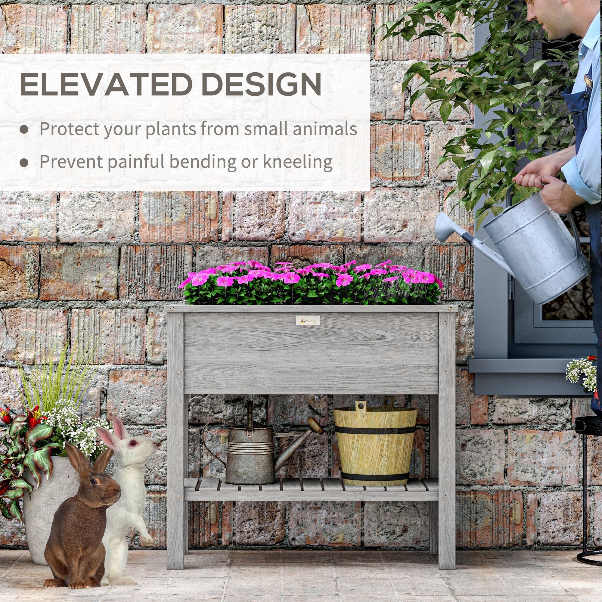 Outsunny Elevated Planter Paradise: Raised Bed Box with Shelf for Flowers, Vegetables, and Planter Box, Drain Holes, 36