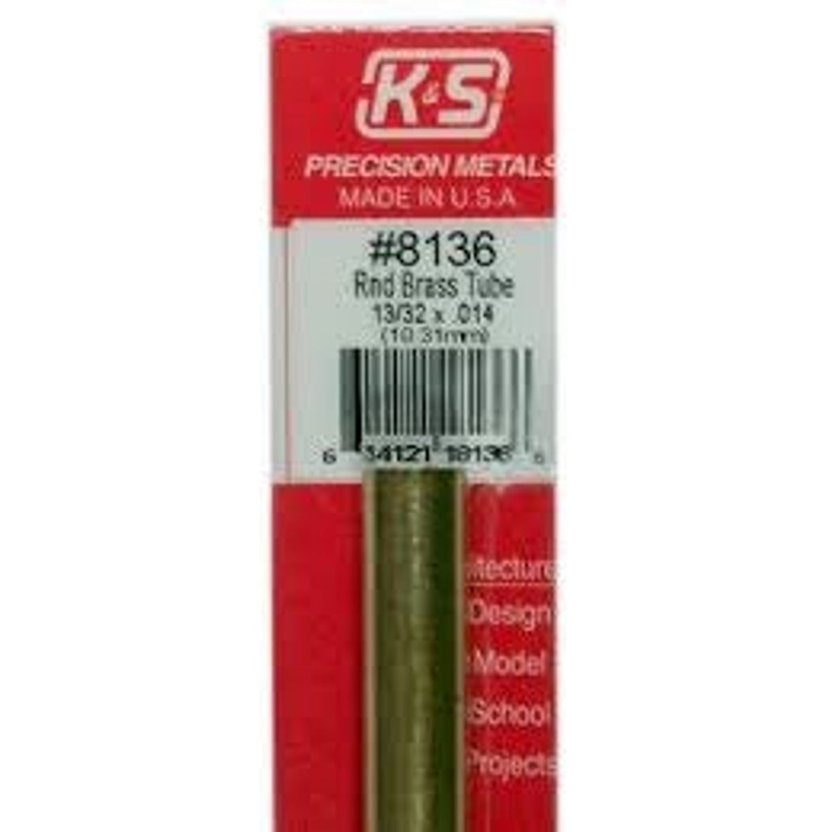 K&S Precision Metals #8136 Round Brass Tube 13/32