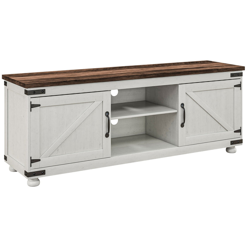 Kirby Farmhouse TV Stand with Small Minimalist Barn Doors for TVs up to 65