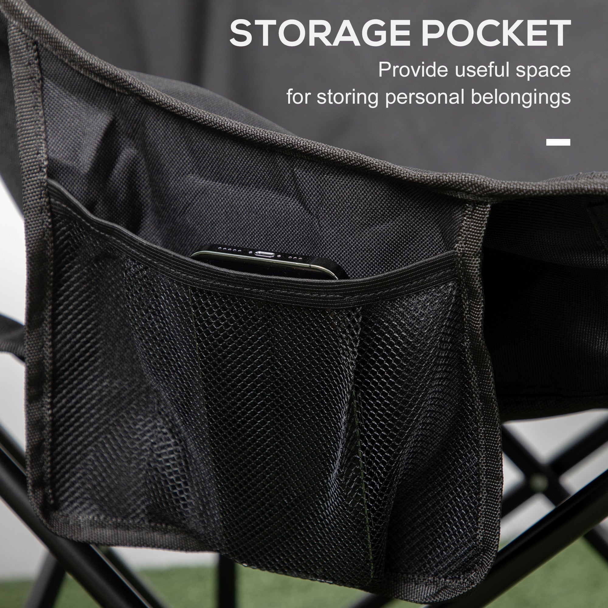 Outsunny Folding Camping Chair Lightweight Portable Chair for Outdoor Hiking Backpacking with Carry Bag Side Pocket Black
