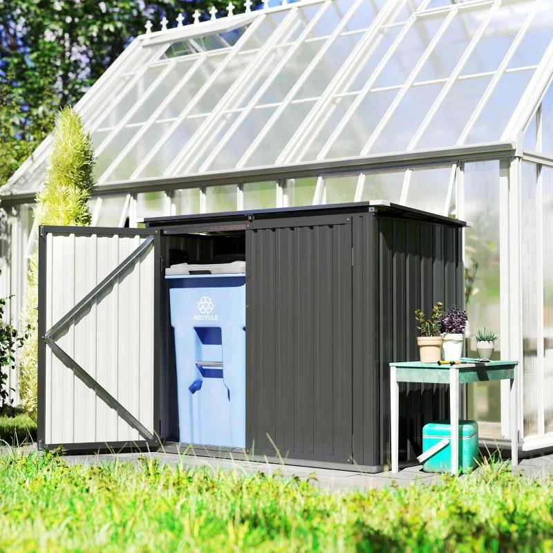 Outdoor Storage Shed Lockable Galvanized Steel Garbage Bin Shed Lift-up Lid for 2 Trash Cans
