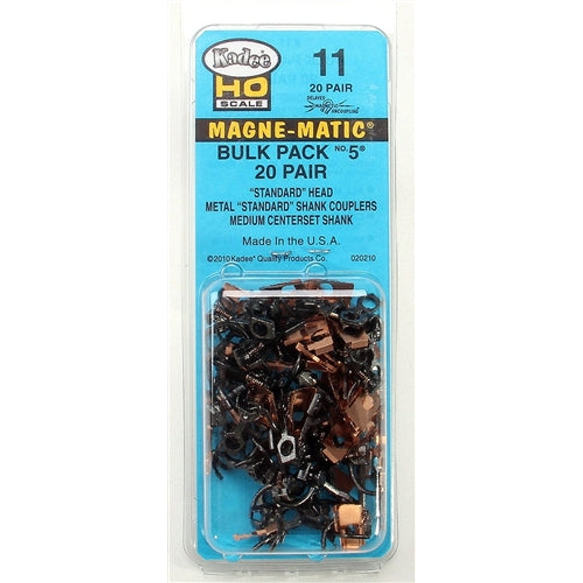 Kadee 11 HO Magne-Matic Bulk Pack #5 20 Pair Standard Head Metal Standard Shank Couplers Medium Centerset Shank No Draft Gear Boxes